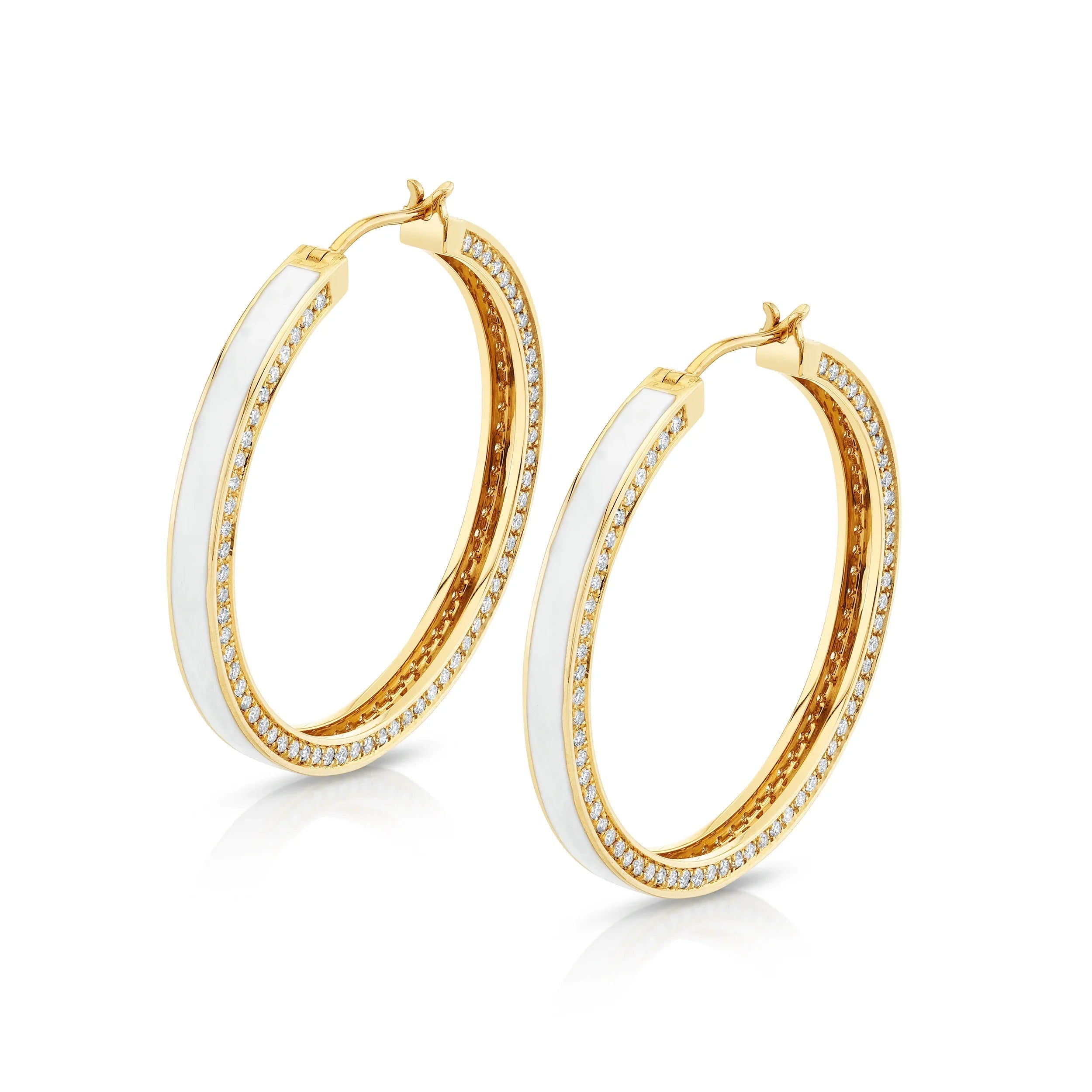 MICHAEL M Earrings 14k Yellow Gold / White White Chroma Pavé Edge Hoop Earrings ER481