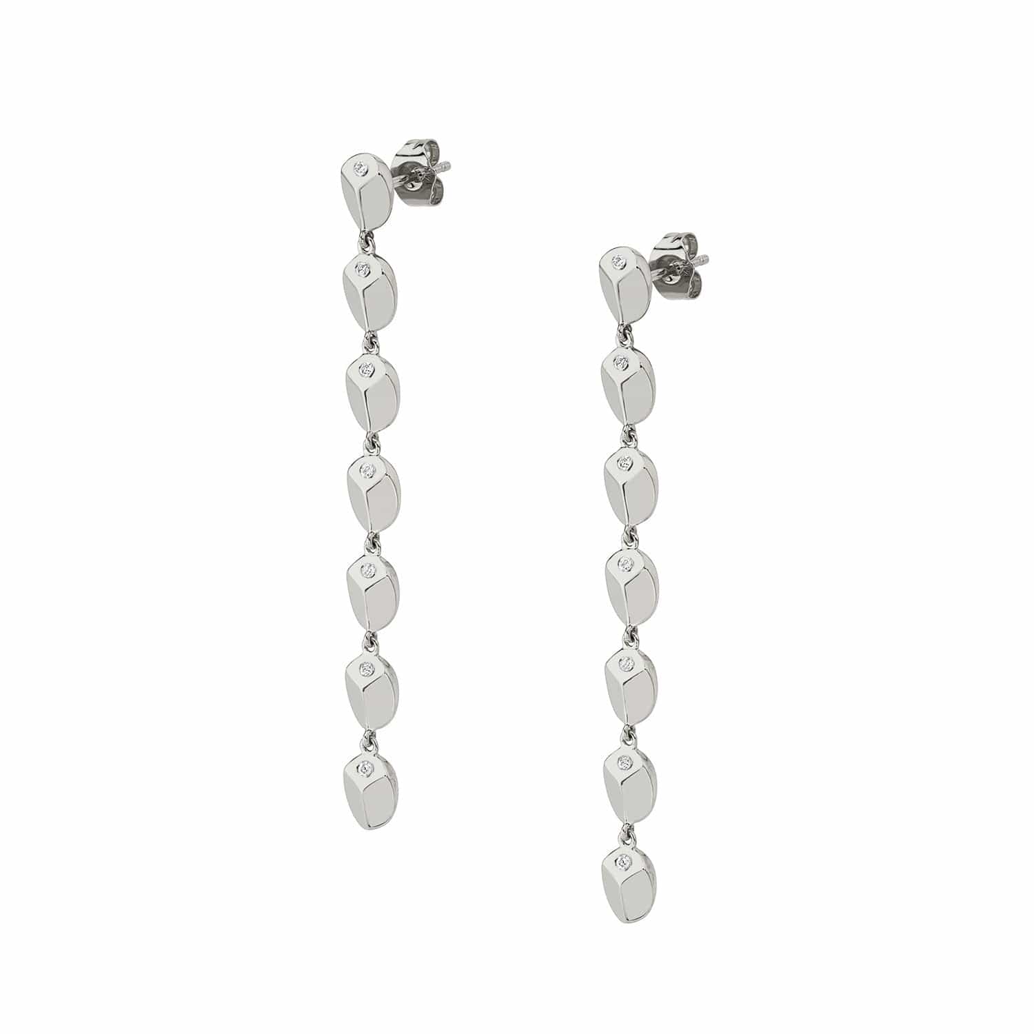 MICHAEL M Earrings 14K White Gold Carve Drop Earrings with Diamonds ER460WG