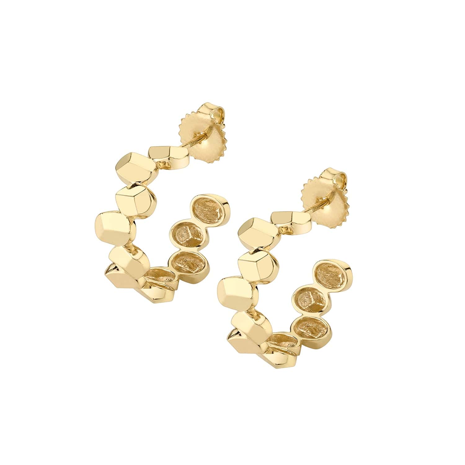 MICHAEL M Earrings 14K Yellow Gold Carve Large Repeat Shape Hoop ER458YG