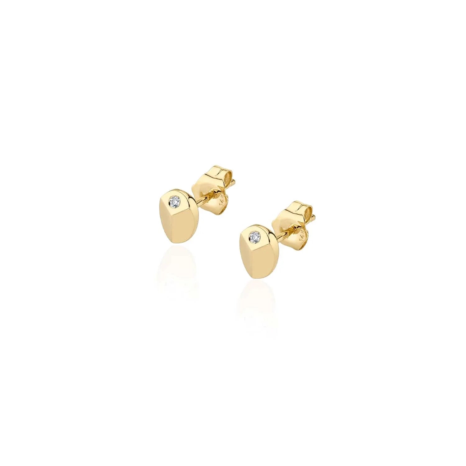 MICHAEL M Earrings 14K Yellow Gold Carve Stud with Diamonds ER451YG