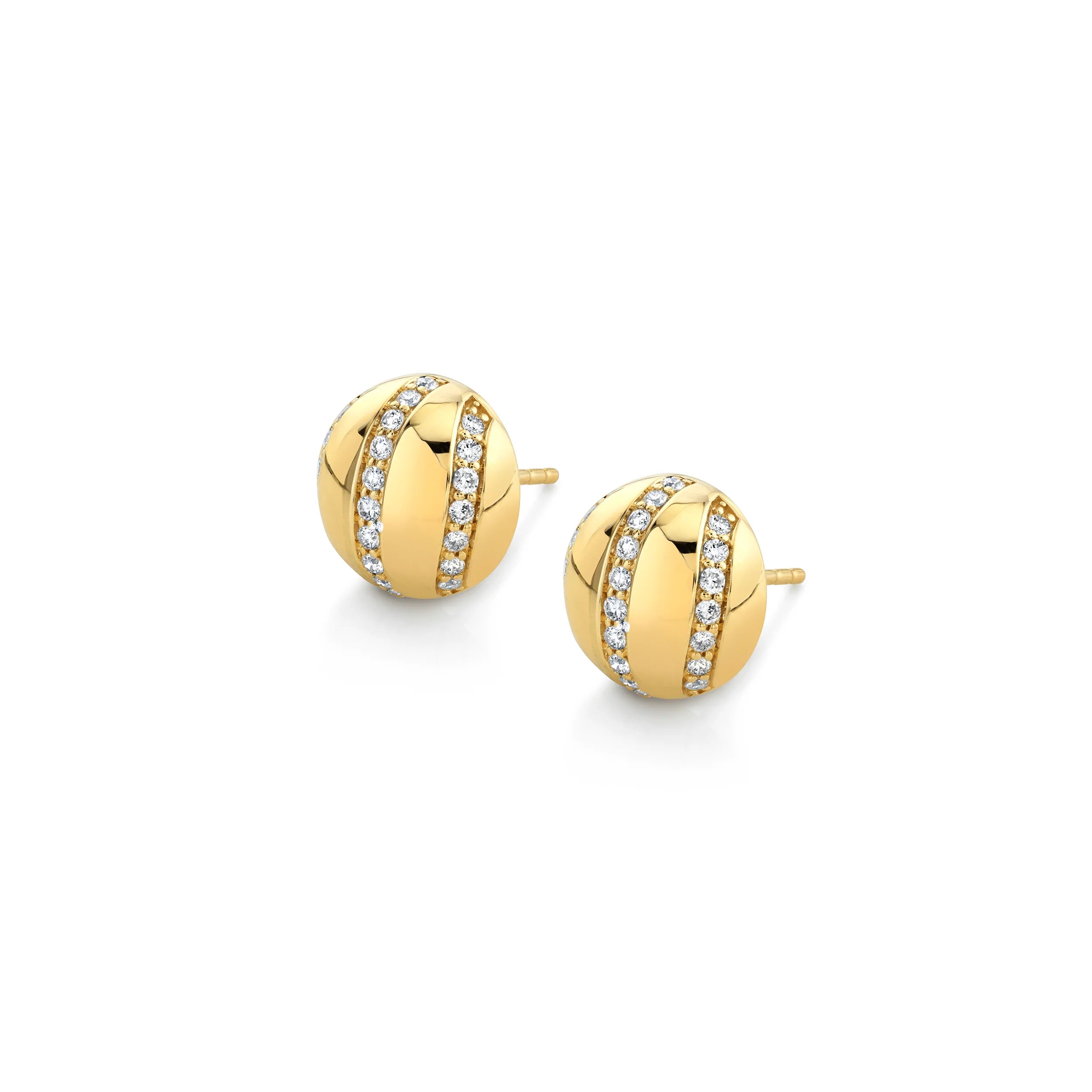 MICHAEL M Earrings 14K Yellow Gold Orb Stripe Button Studs ER531