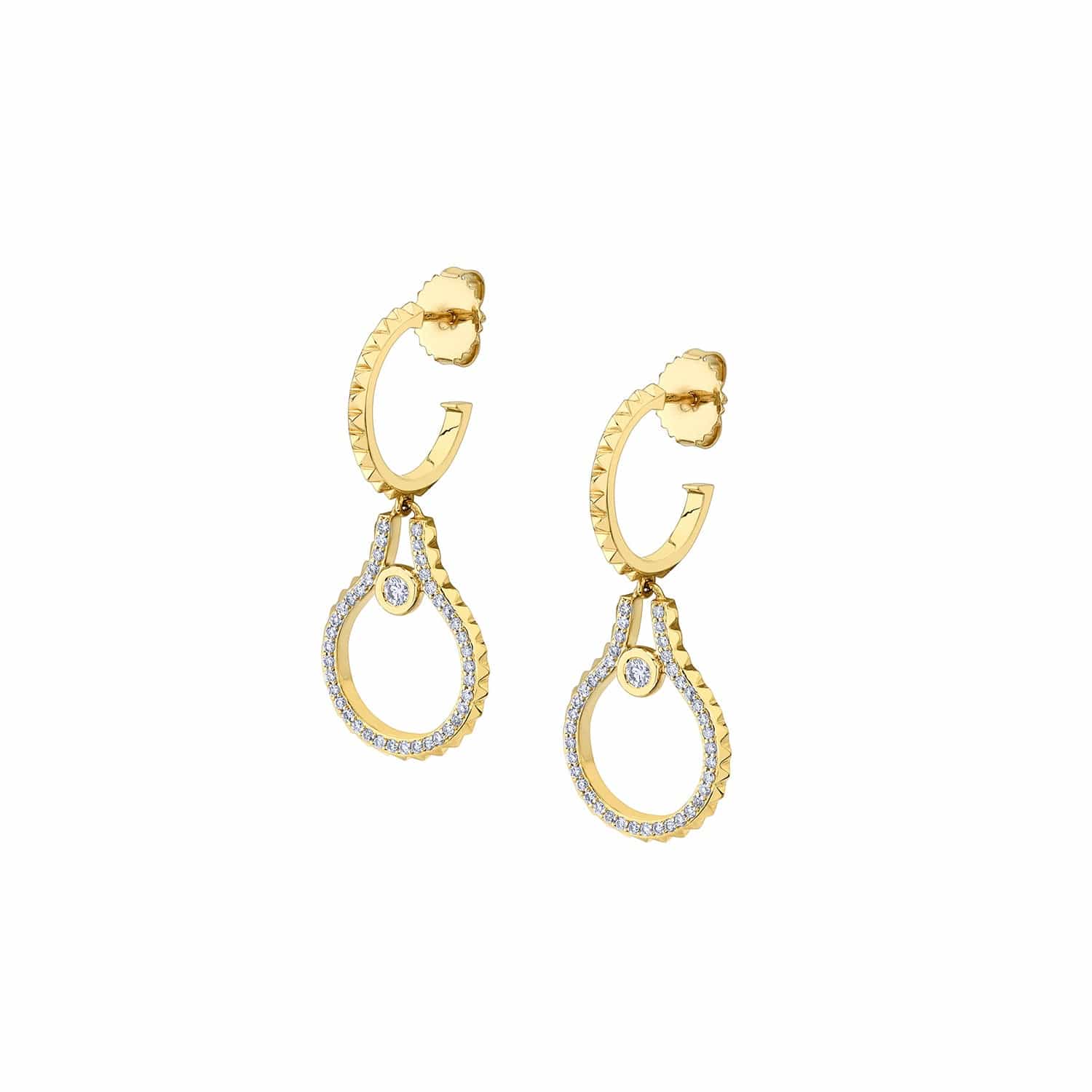 MICHAEL M Earrings 14K Yellow Gold Pavé Mini Signature MM Tetra Earring ER375YG