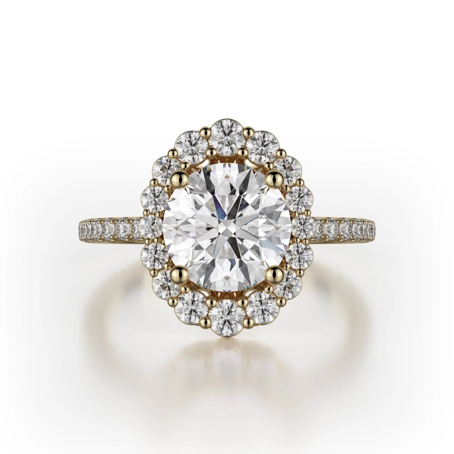 MICHAEL M Engagement Rings 18K Yellow Gold DEFINED R739 Brilliant Round with a Graduated Halo R739-1.5YG