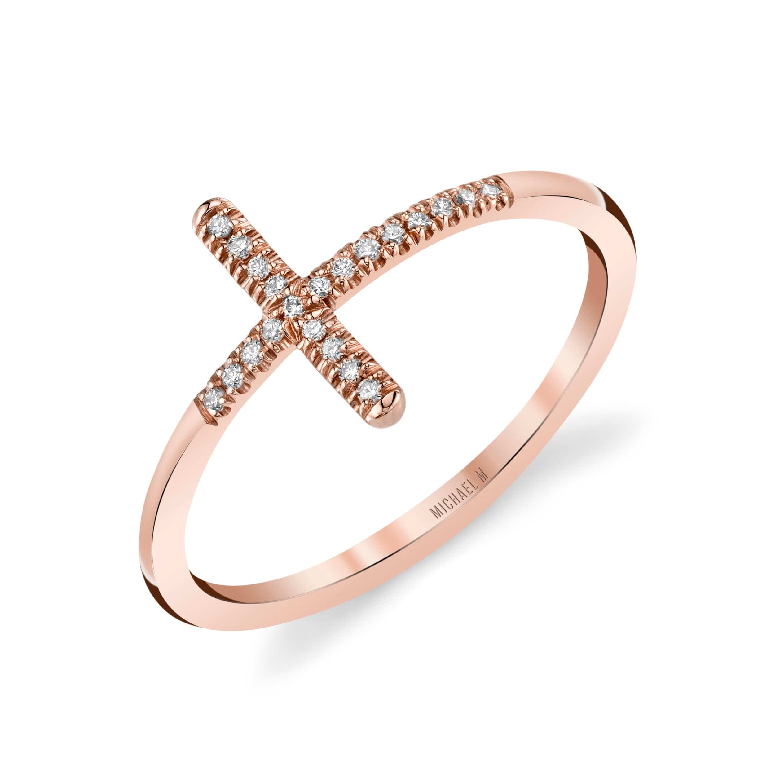 MICHAEL M Fashion Rings 14K Rose Gold / 4 Diamond Cross Ring F330-RG4