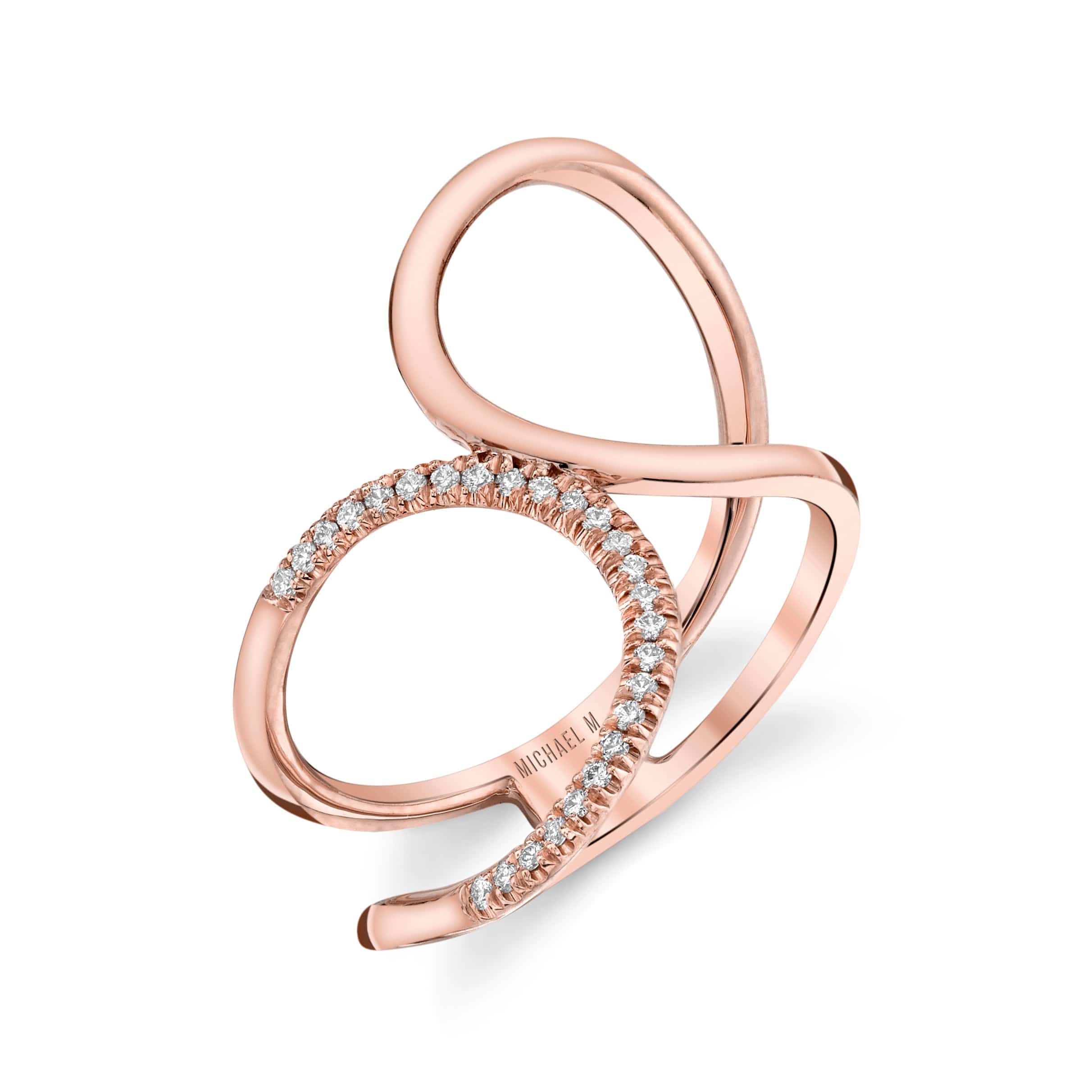 MICHAEL M Fashion Rings 14K Rose Gold / 4 Diamond Twist Bridge Ring F285-RG4