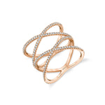 MICHAEL M Fashion Rings 14K Rose Gold / 4 Double Diamond Criss Cross Ring F281-RG4