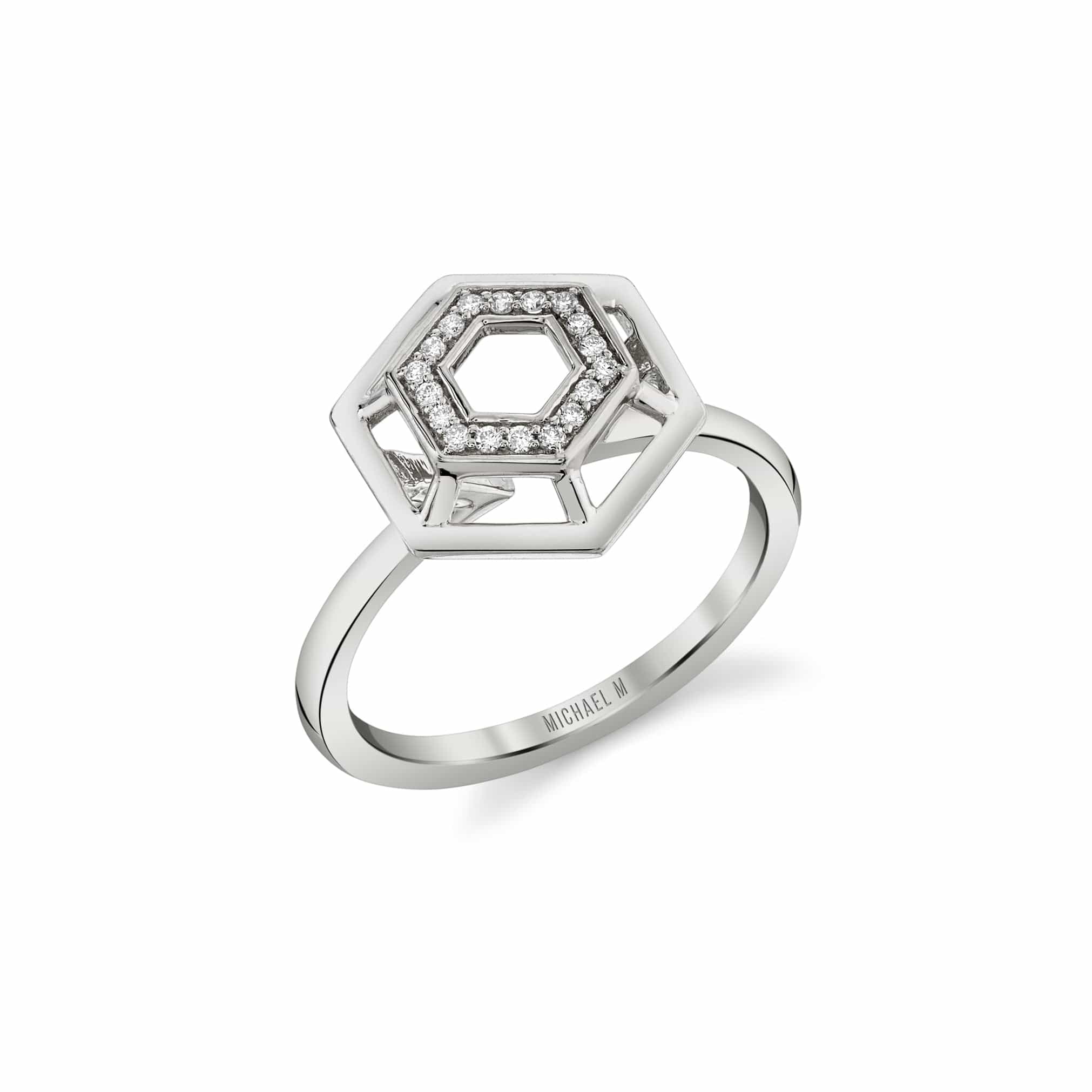 MICHAEL M Fashion Rings 14K White Gold / 4 Hex Truss Cocktail Ring F513