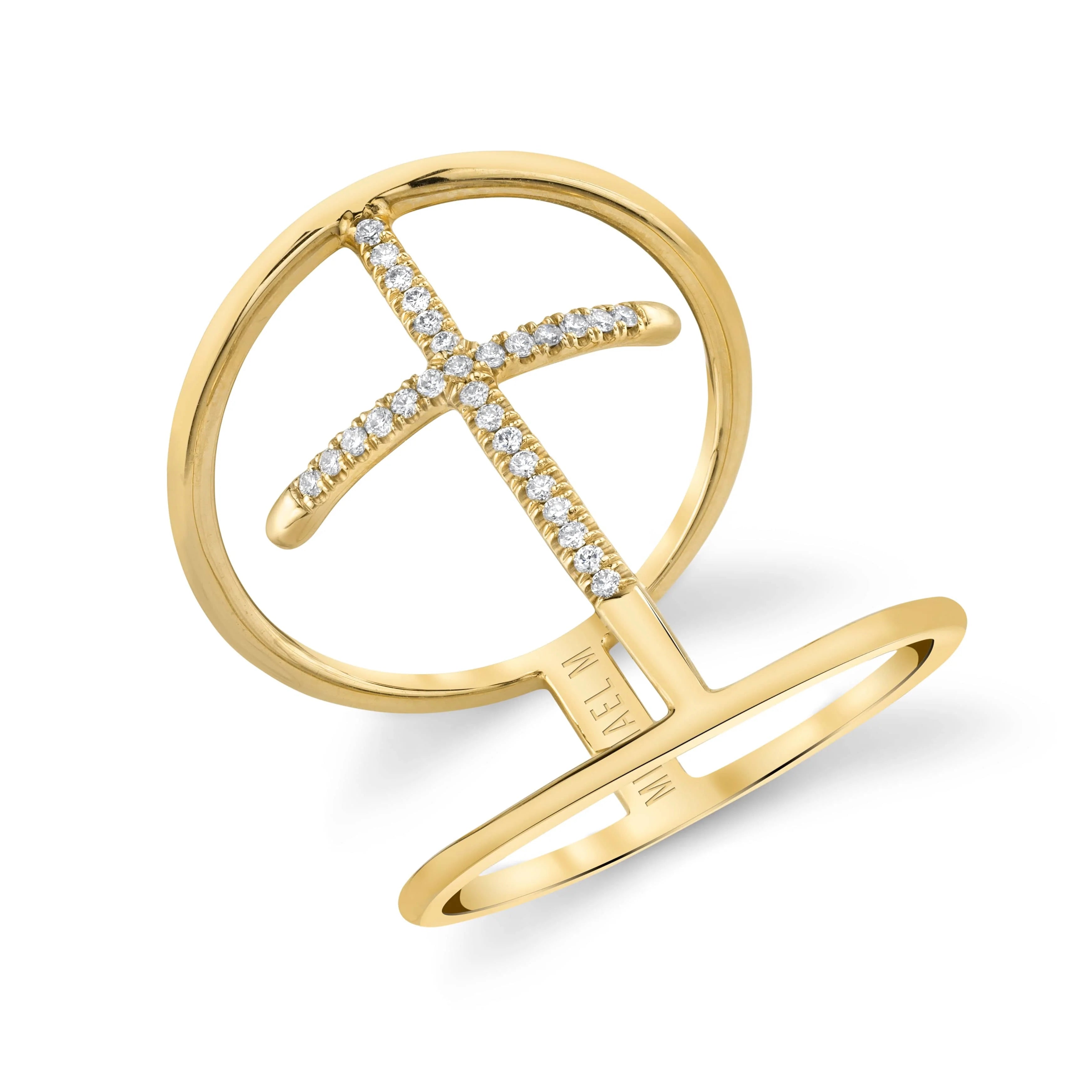 MICHAEL M Fashion Rings 14K Yellow Gold / 4 Double Band Diamond Cross Ring F284-YG4