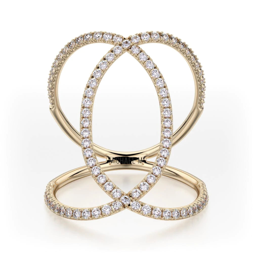 MICHAEL M Fashion Rings 14K Yellow Gold / 4 Double Diamond Circles Ring F277-YG4