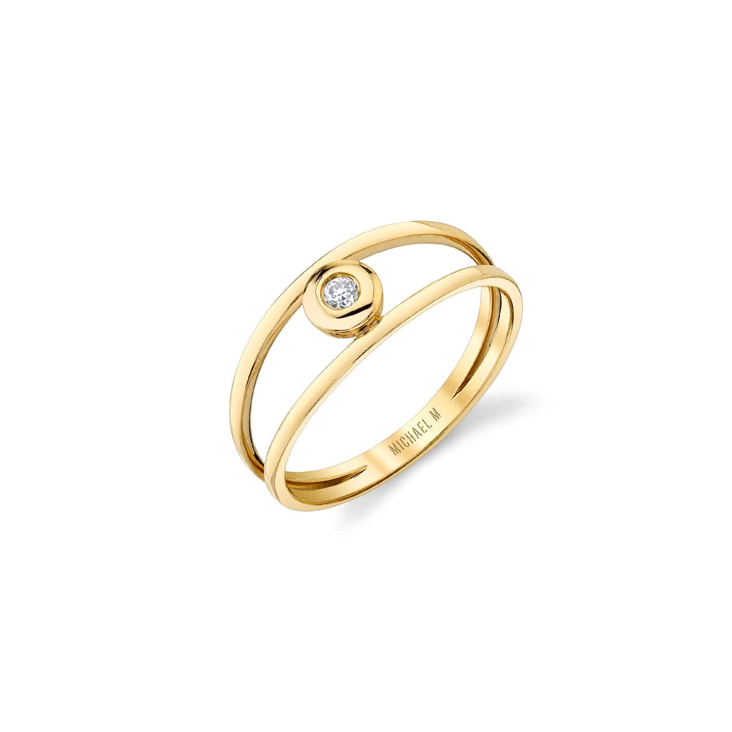 MICHAEL M Fashion Rings 14K Yellow Gold / 4 Round Bezel Double Shank Ring F406