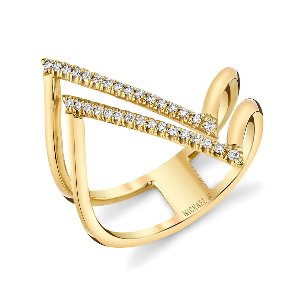 MICHAEL M Fashion Rings 14K Yellow Gold / 4 Twisted Diamond Bar Ring F286-YG4