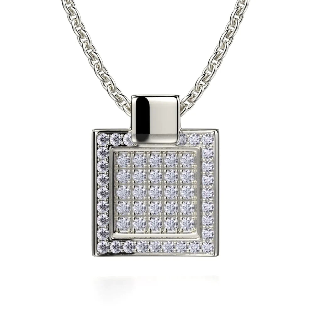 MICHAEL M High Jewelry 18K White Gold Diamond Filled Square Pendant Necklace MH110S-WG