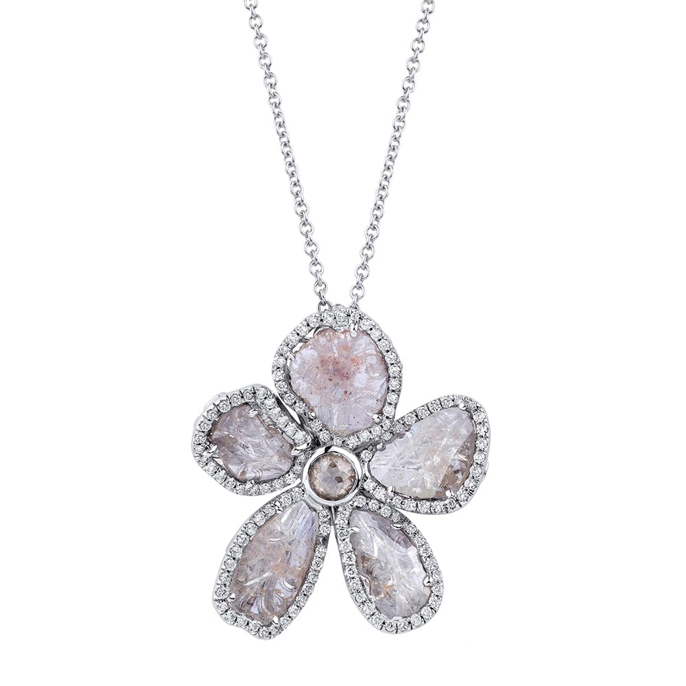 MICHAEL M High Jewelry 5 Petal Flower Pink and Grey Diamond Pendant P150