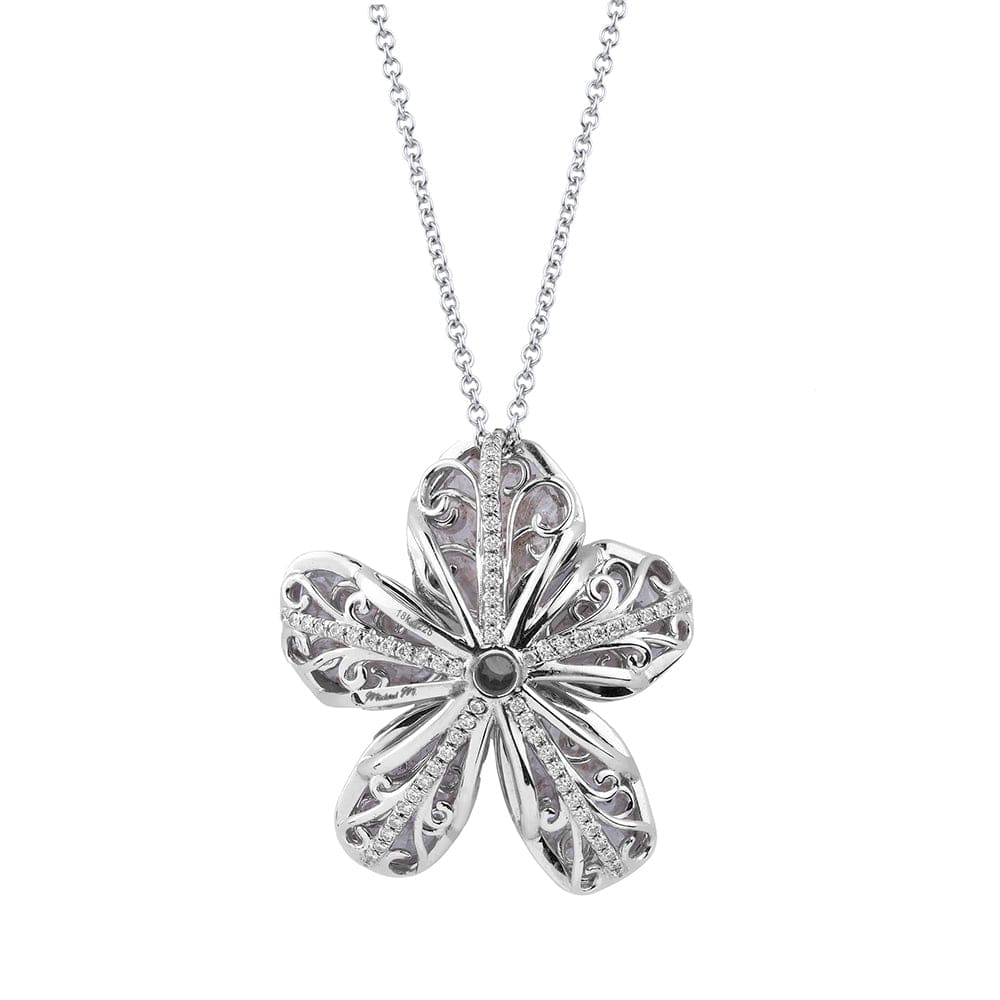 5 Petal Flower Pink and Grey Diamond Pendant | Michael M
