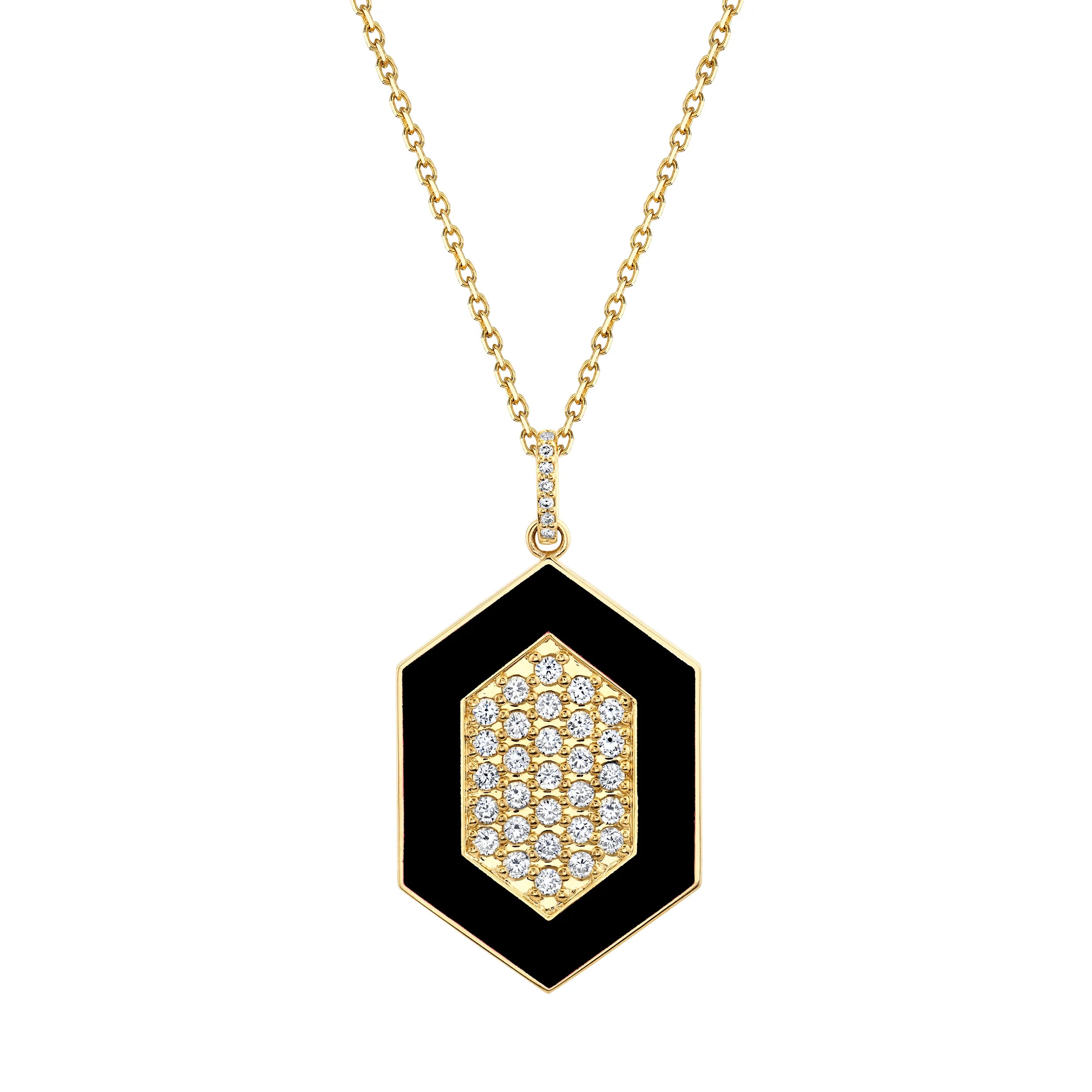 MICHAEL M Necklace 14k Yellow Gold / Black Chroma Pavé Hexagon Pendant P491