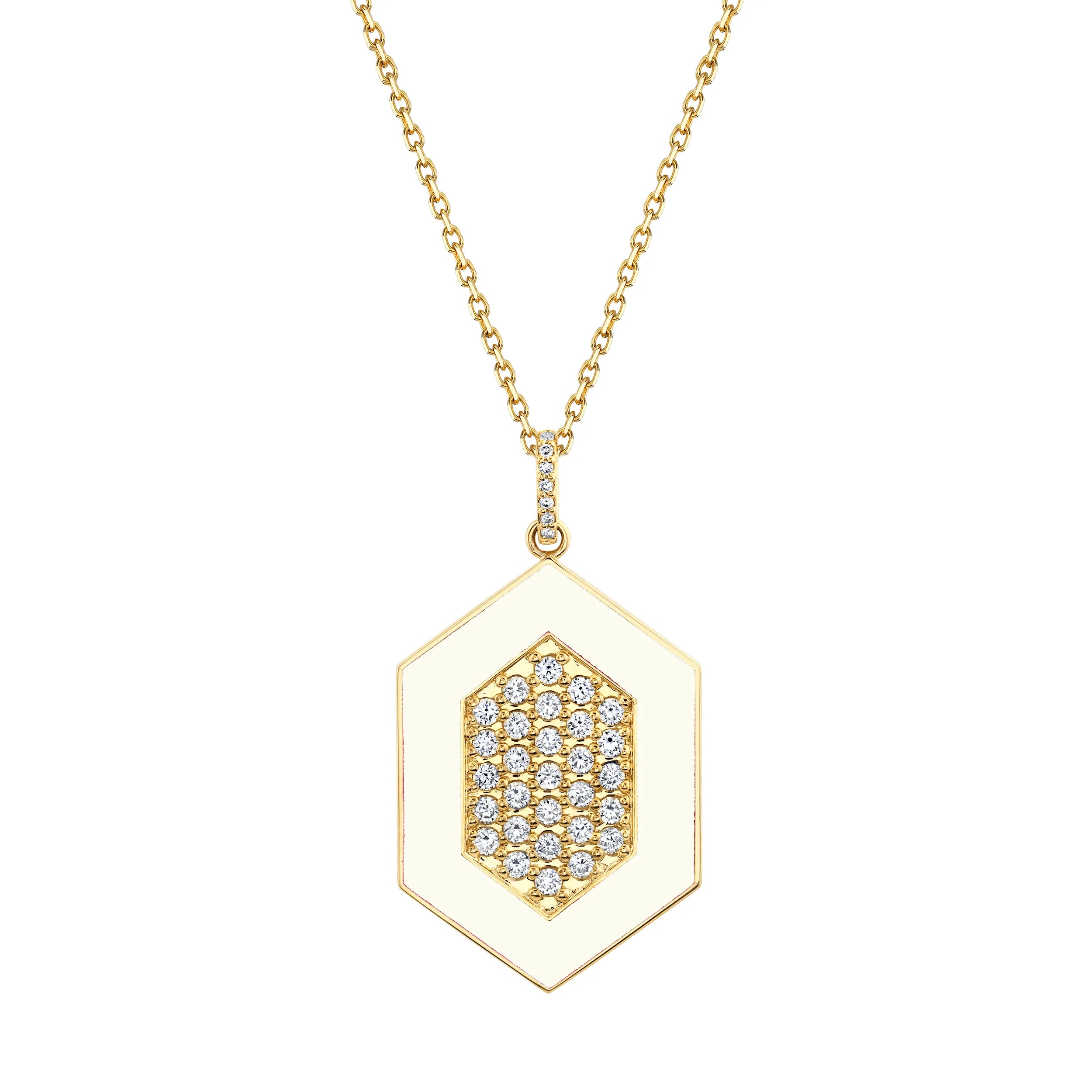 MICHAEL M Necklace 14k Yellow Gold / White Chroma Pavé Hexagon Pendant P491