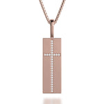 MICHAEL M Necklaces 14K Rose Gold Diamond Cross Tag Necklace MP233RG
