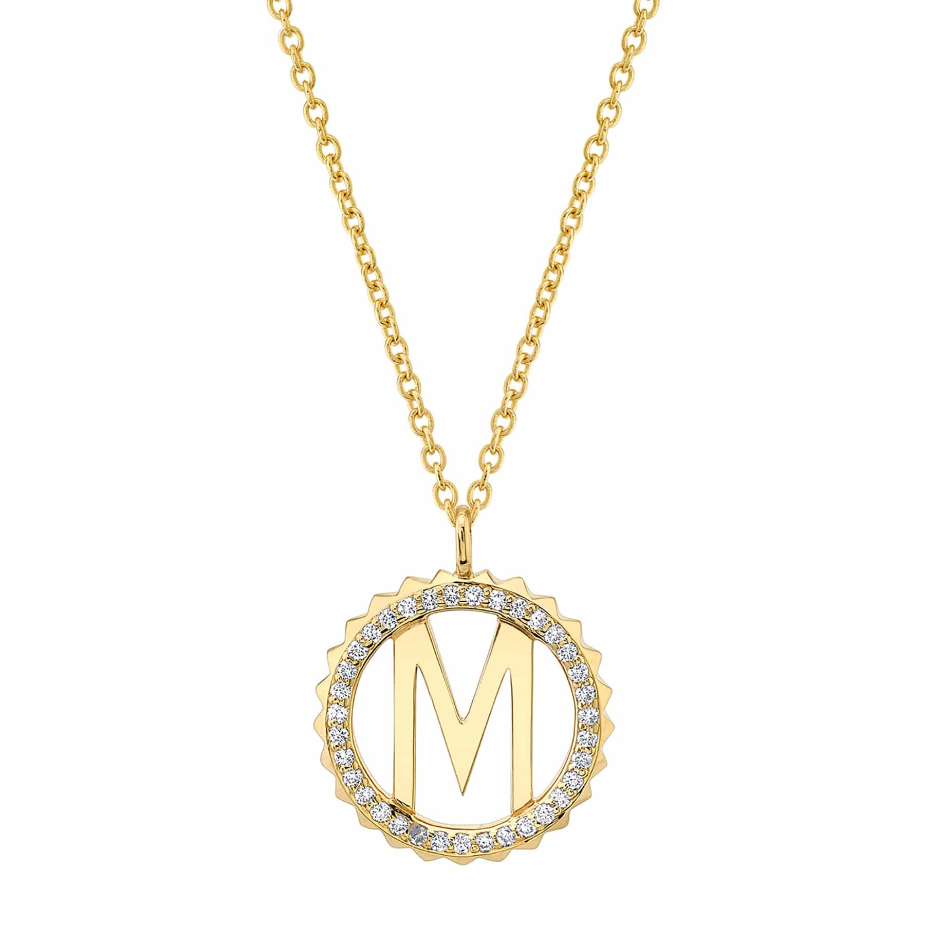 MICHAEL M Necklaces 14K Yellow Gold / M Mini Tetra Pavé Initial Medallion P365YG