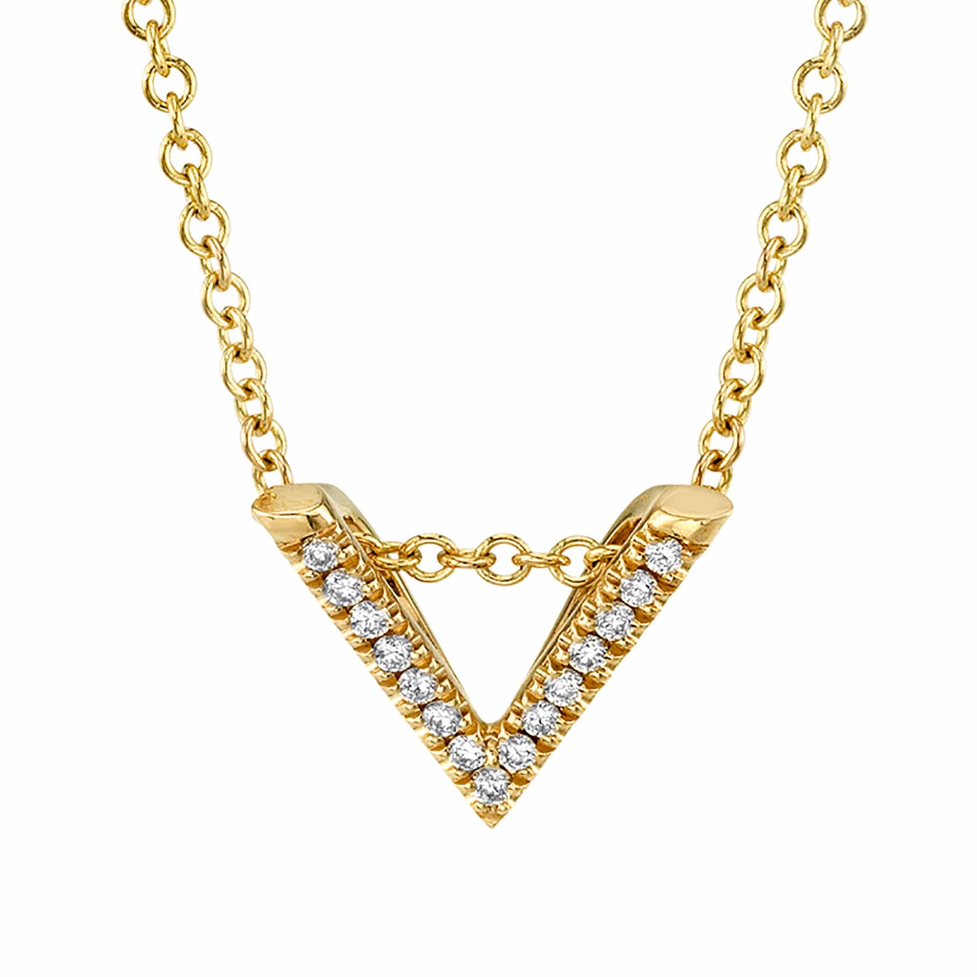 MICHAEL M Necklaces 14K Yellow Gold Mini V Diamond Pendant Necklace P215YG
